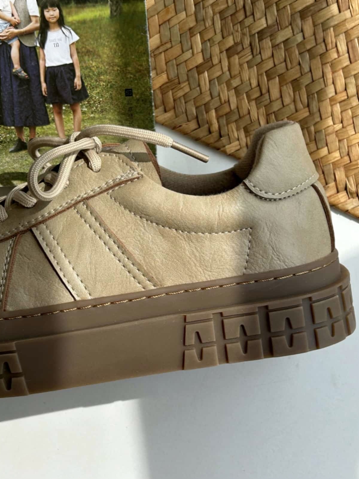 Round head lace-up thick-soled big head shoes low-top versatile small leather shoes single shoes women