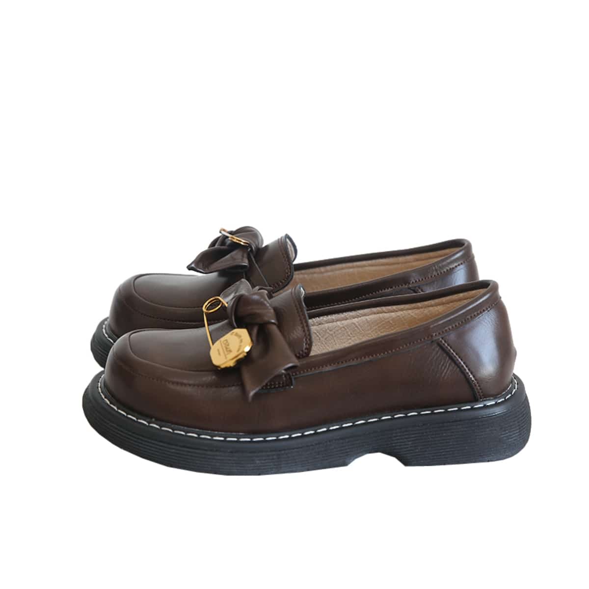 Round head thick sole big head shoes cute bow comfortable small leather shoes single shoes women