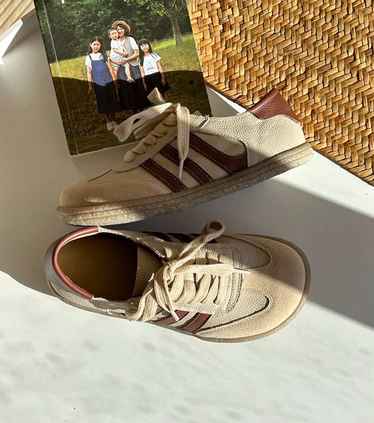 Leather round head lace-up shoes soft sole versatile German training shoes little white shoes