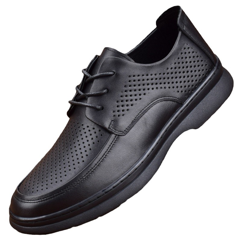 Summer hole shoes men's perforated leather sandals first layer cowhide large size men's shoes soft sole breathable hollow leather shoes men's gen