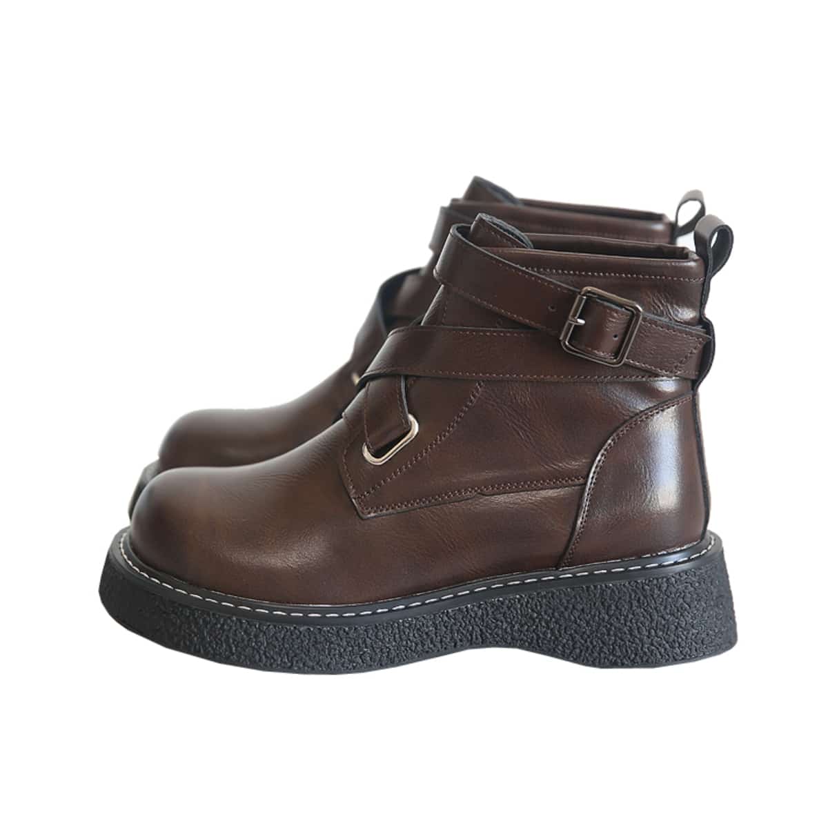 Round head platform big head shoes autumn and winter velvet cross strap fashion short boots Martin boots women