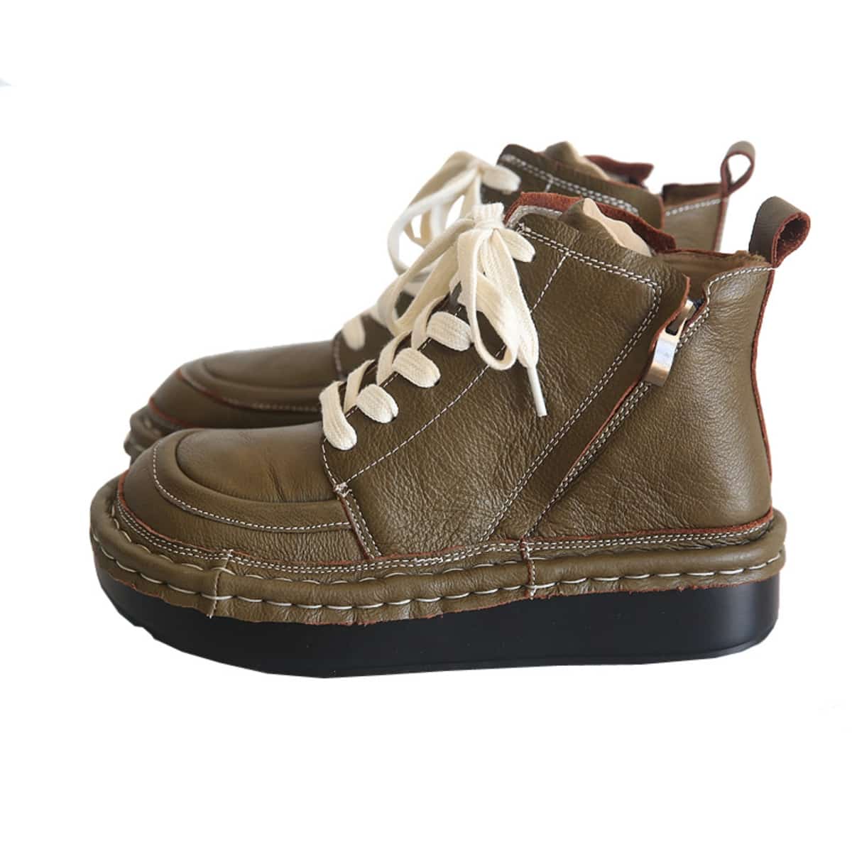 Leather round head lace-up platform big head shoes comfortable short boots women's autumn