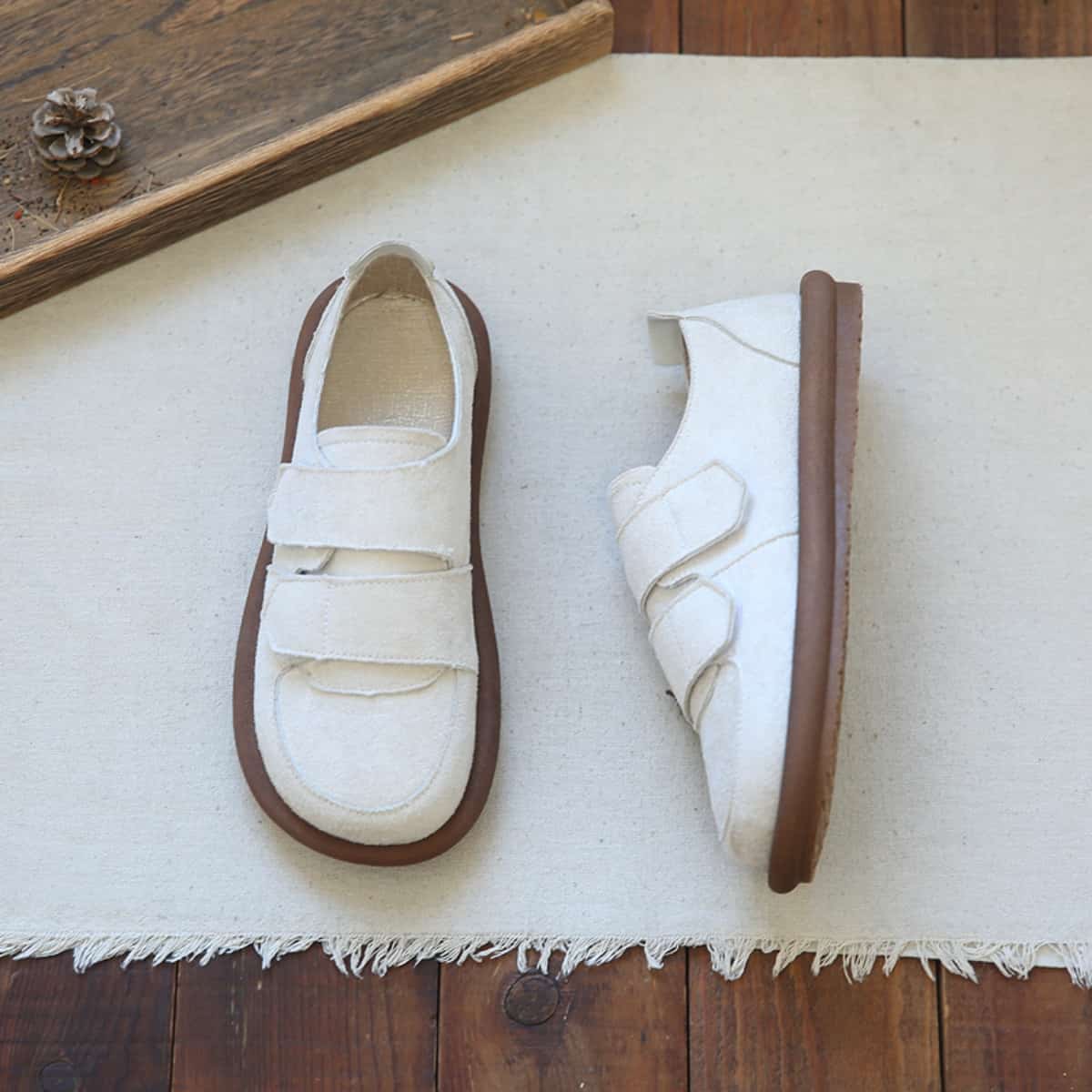 Suede Round Head Flat Shoes Student Velcro Soft Sole Shoes Single Shoes