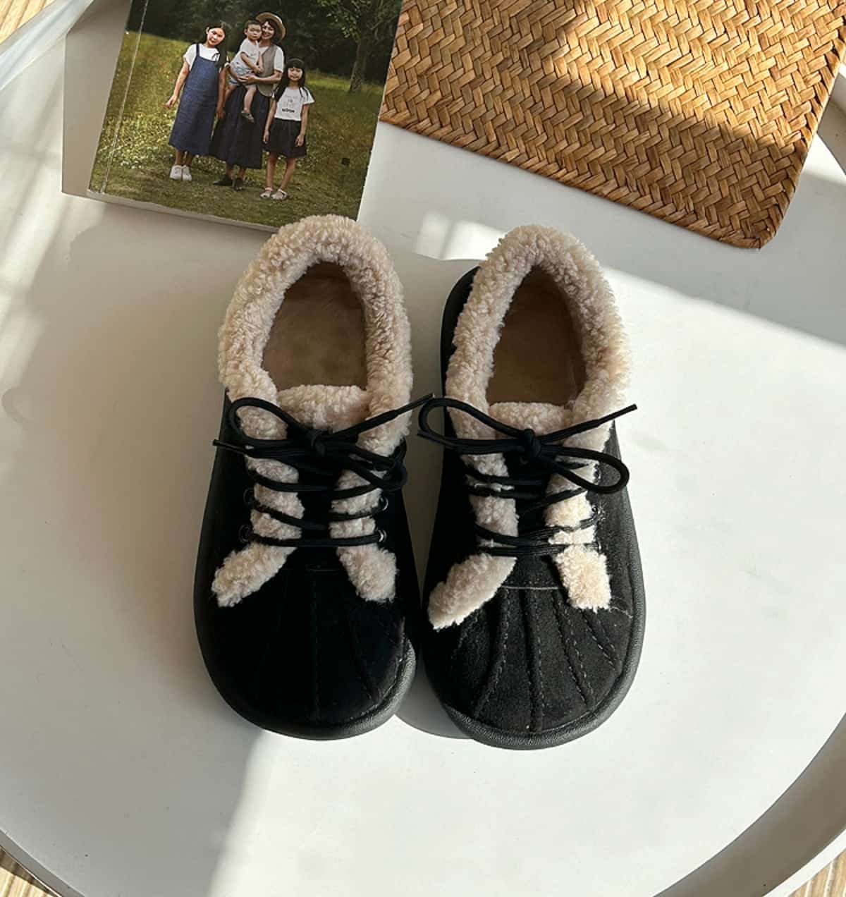 Imitation lamb wool round head lace-up flats winter soft and cute snow boots women