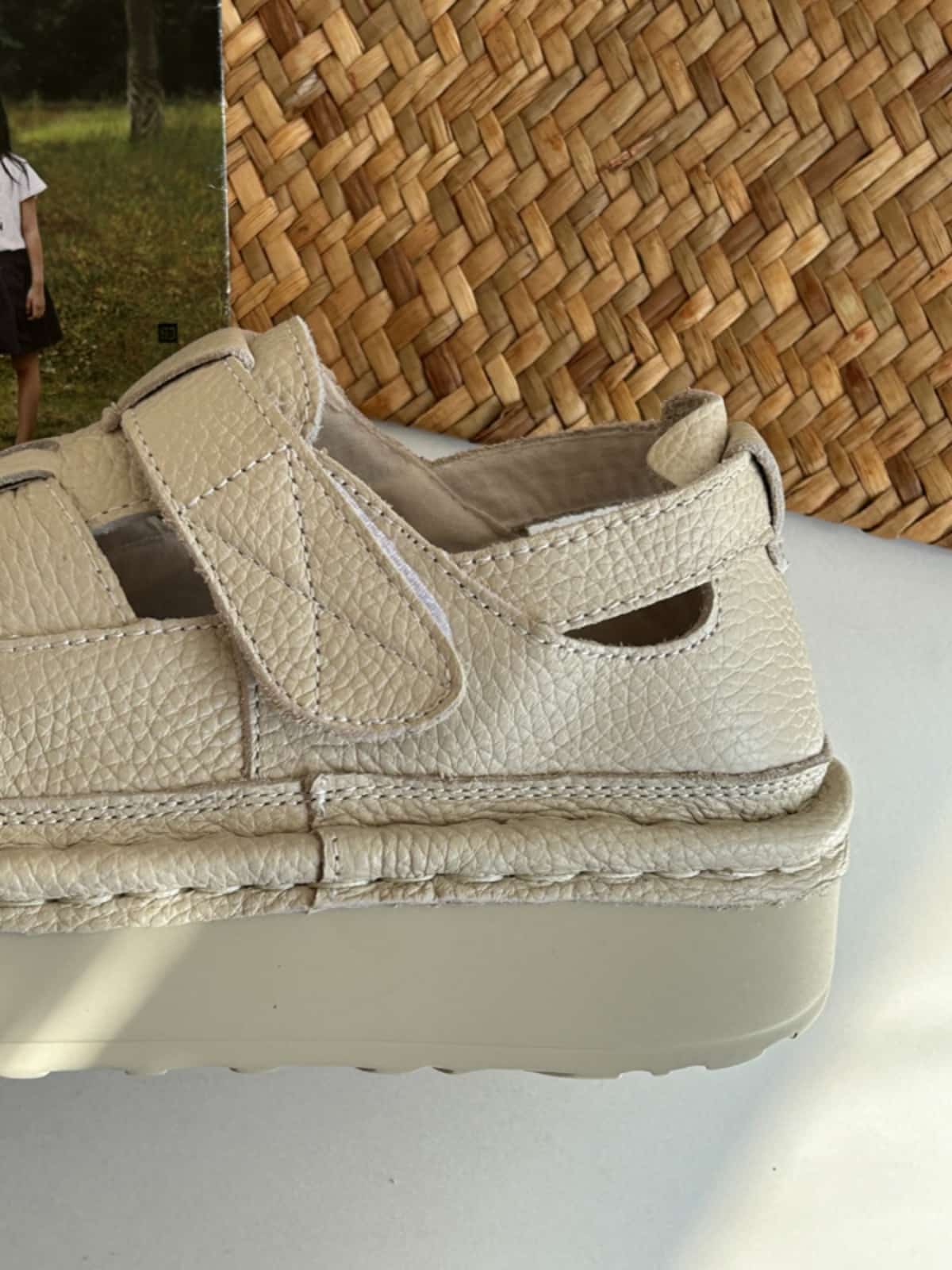 Leather wide head thick sole heightening sandals women's handmade big head shoes summer hollow breathable Roman women's shoes