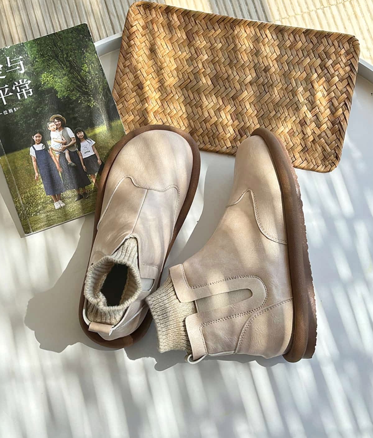 Wool mouth round head flat bottom short boots autumn and winter velvet soft bottom comfortable Martin boots women