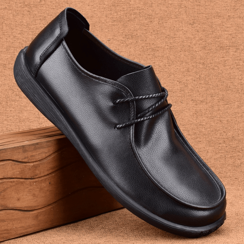 Men's cowhide beanie shoes breathable single shoes black British men's shoes soft sole leather soft leather light driving shoes