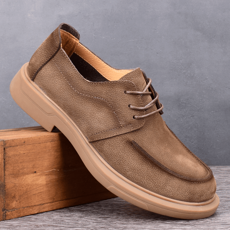 British style fashion round head leather shoes men's genuine leather lace-up men's shoes soft sole soft leather low top big head single shoes