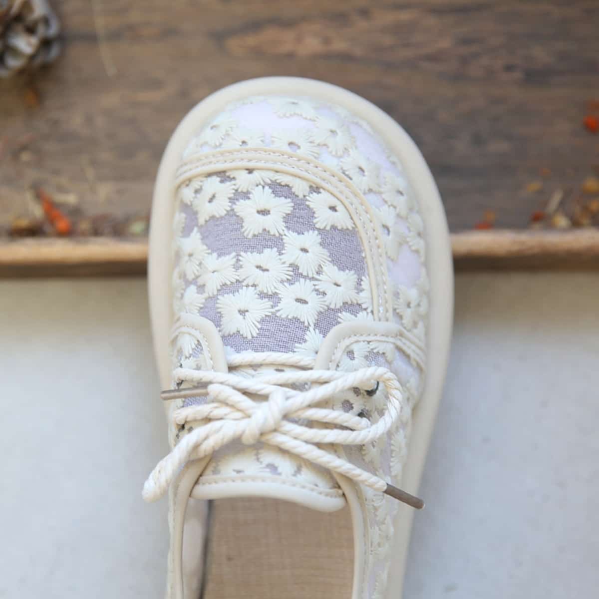 Daisy round head lace-up flats summer cotton and linen handmade soft-soled small mesh shoes single shoes