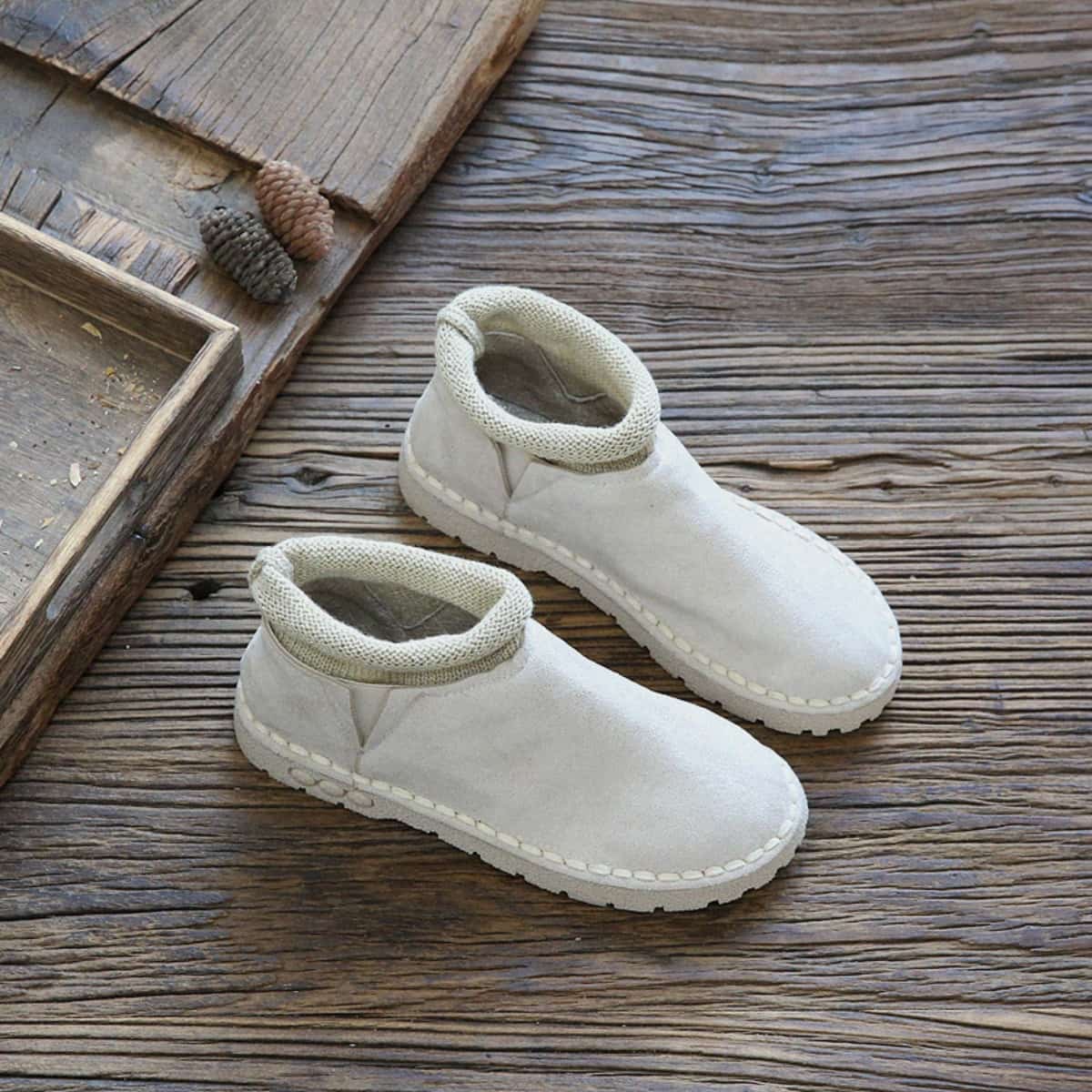 Wool mouth round head flat bottom women's boots autumn and winter new handmade comfortable soft sole short boots women