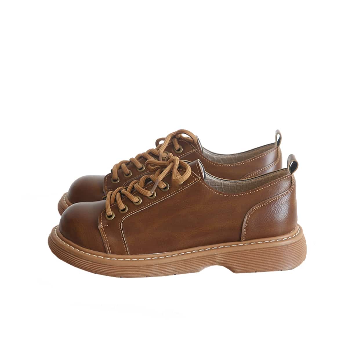 Round head lace-up platform small leather shoes college versatile uniform shoes single shoes women