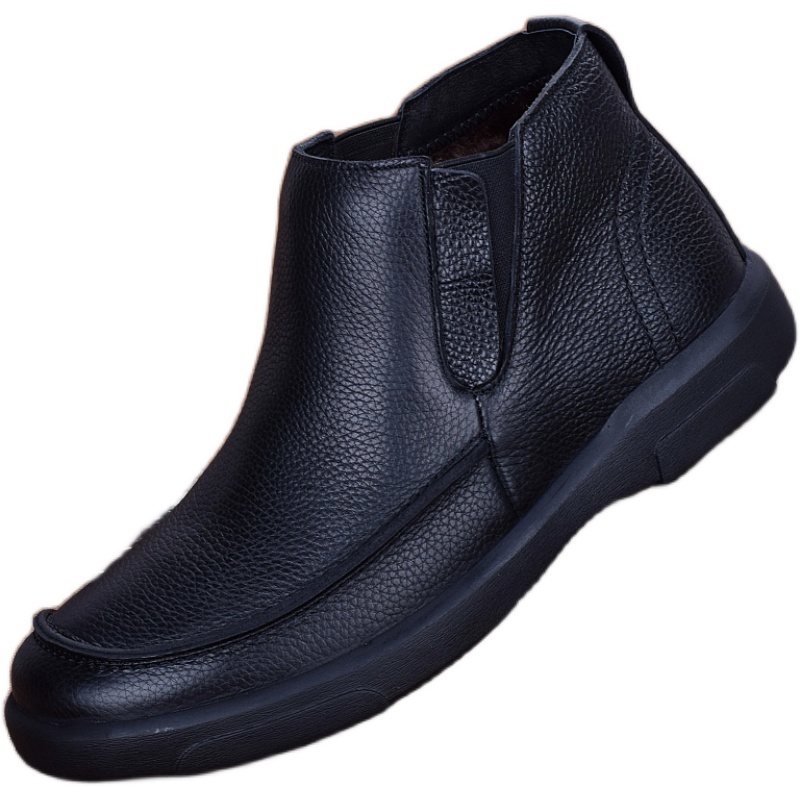 Casual leather shoes men's genuine leather velvet thermal cotton shoes men's winter business high-top first-layer cowhide non-slip