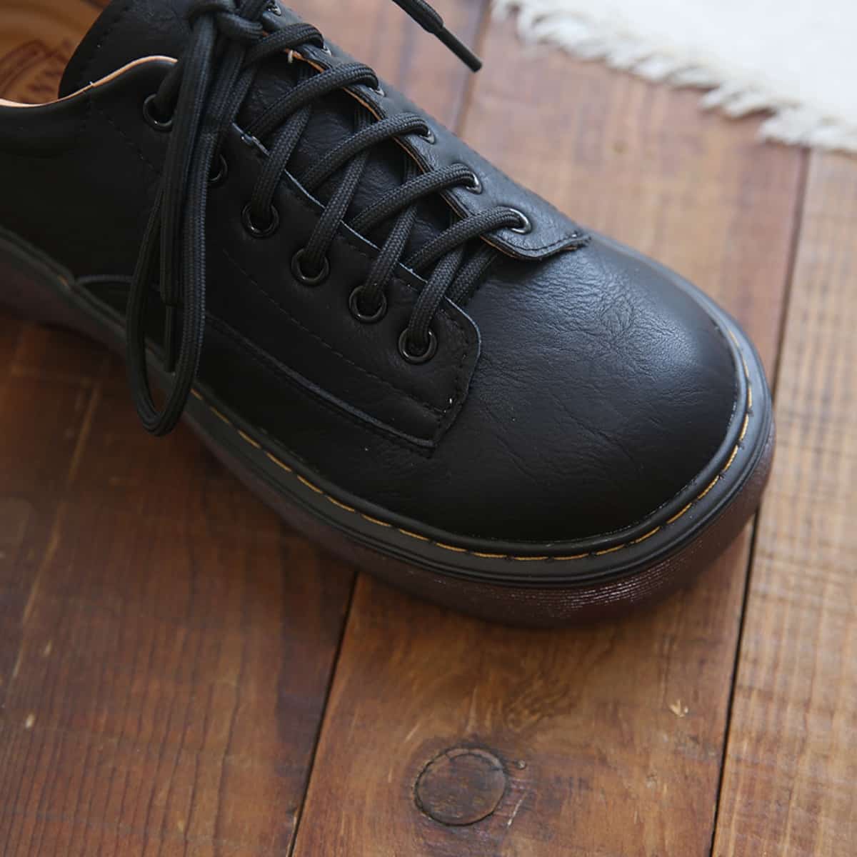 College style round head lace-up platform single shoes spring new classic black low-top small leather shoes women