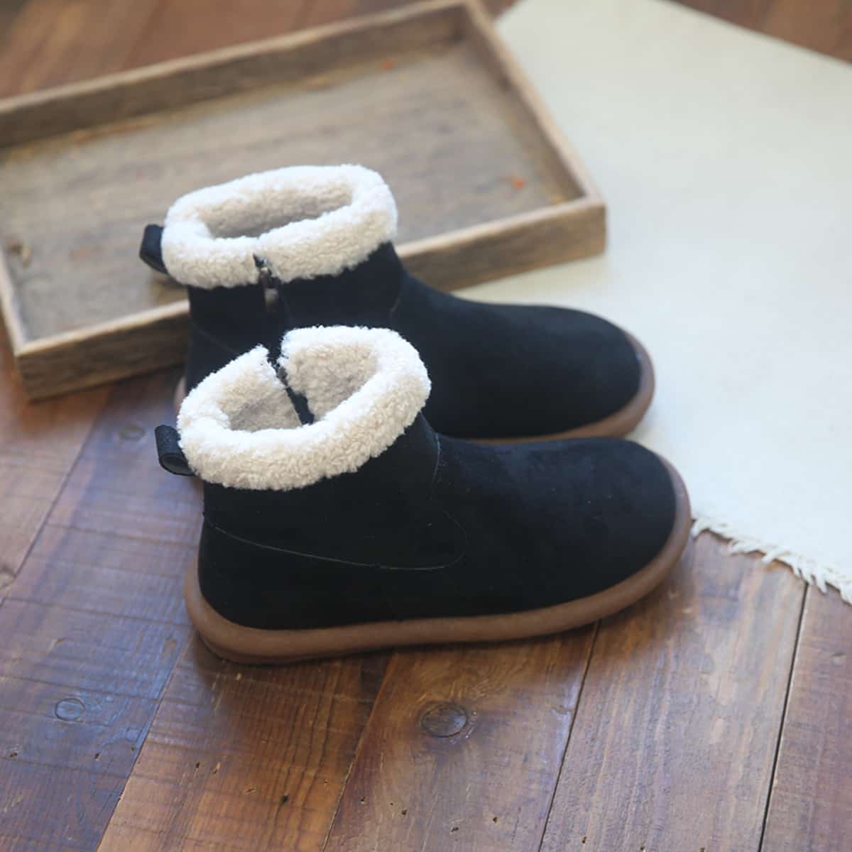 Imitation lamb wool round head flat-bottomed short boots winter warm and comfortable low-heeled snow boots
