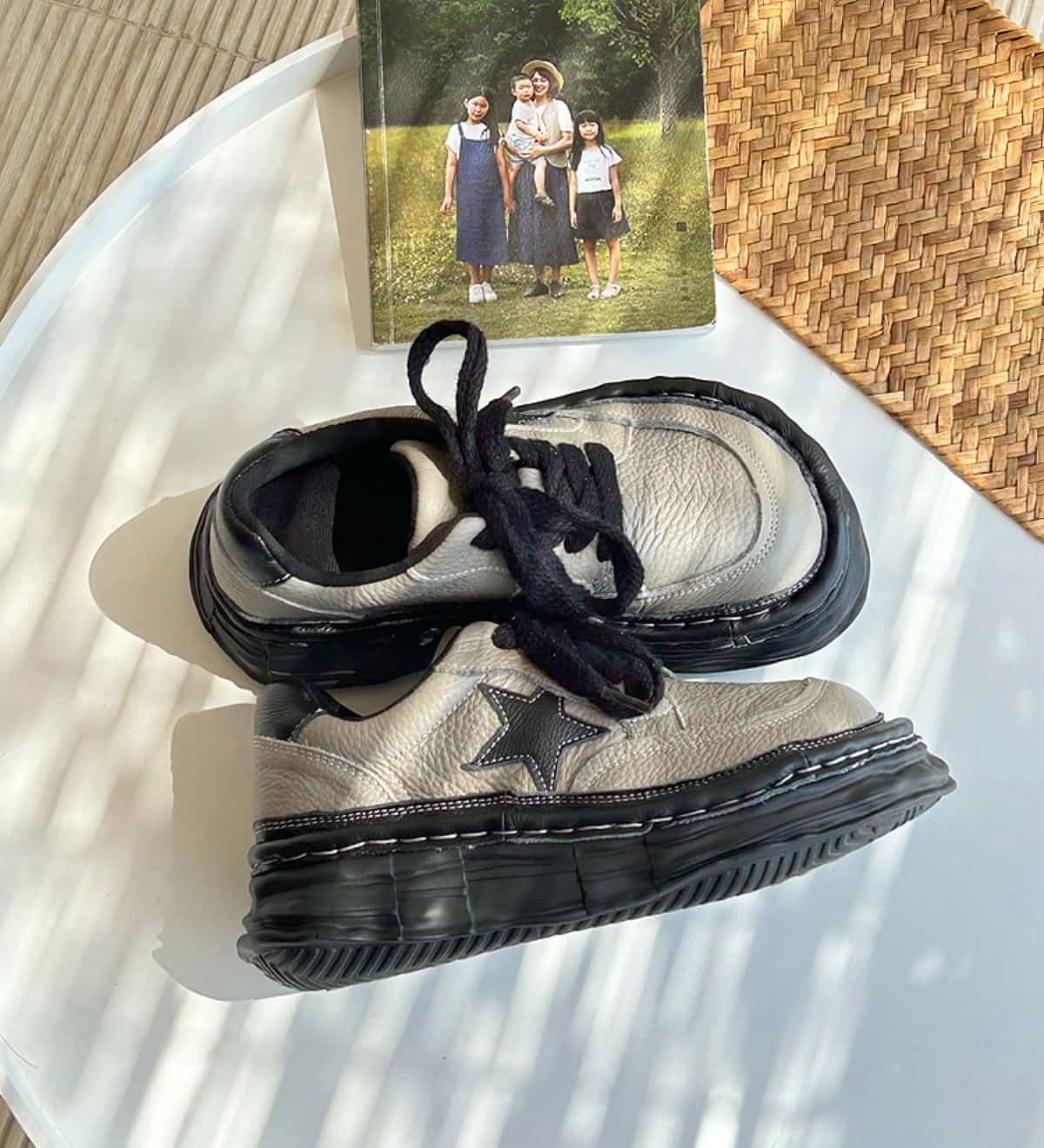 Round head lace-up leather platform big head shoes autumn new fashion heightening shoes women