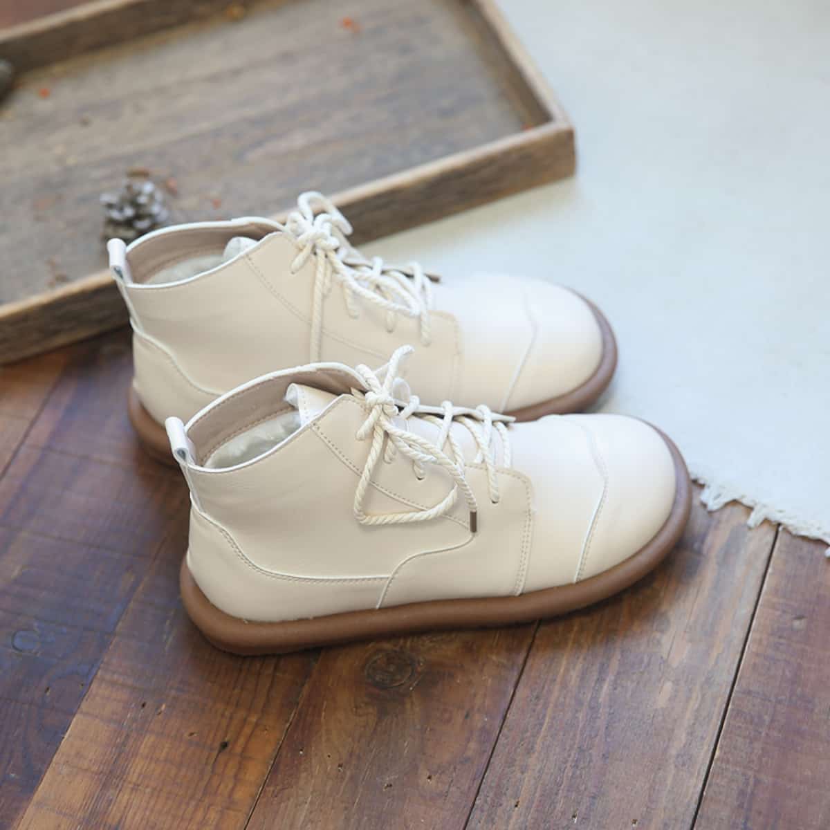 Round head lace-up flat-soled short boots autumn and winter velvet British soft-soled boots