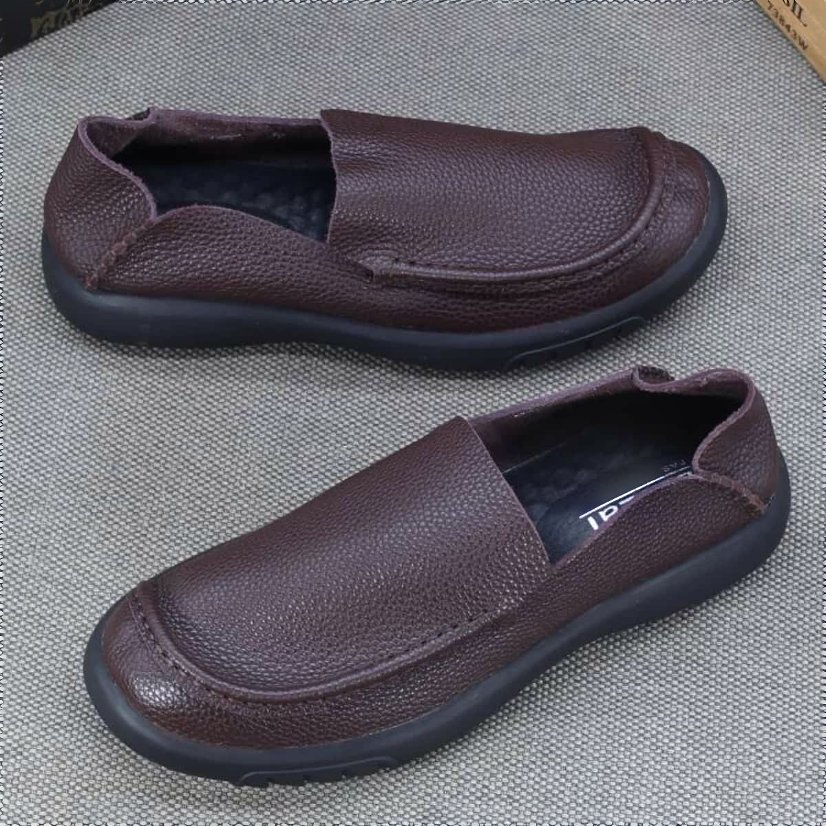 Casual single-layer leather shoes men's genuine leather first-layer cowhide foot cover lazy shoes men's breathable driving shoes soft sole