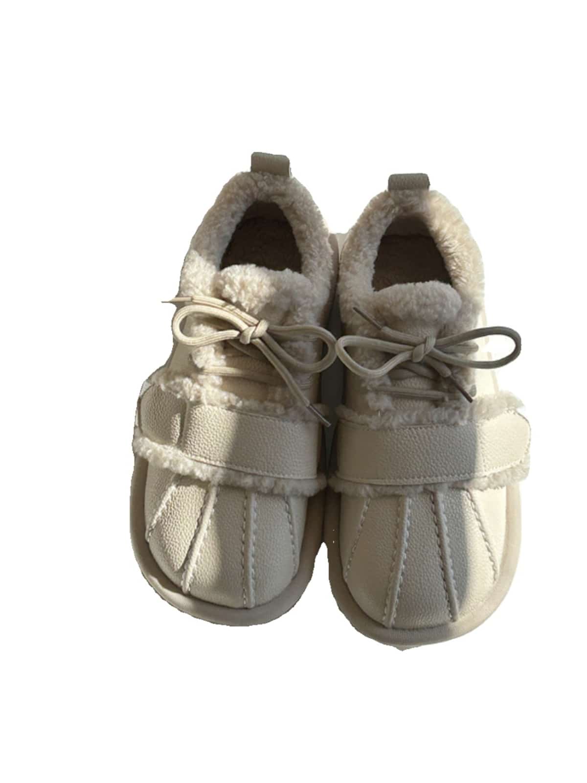 Imitation lamb wool round head lace-up flat shoes winter cute warm and comfortable cotton shoes women