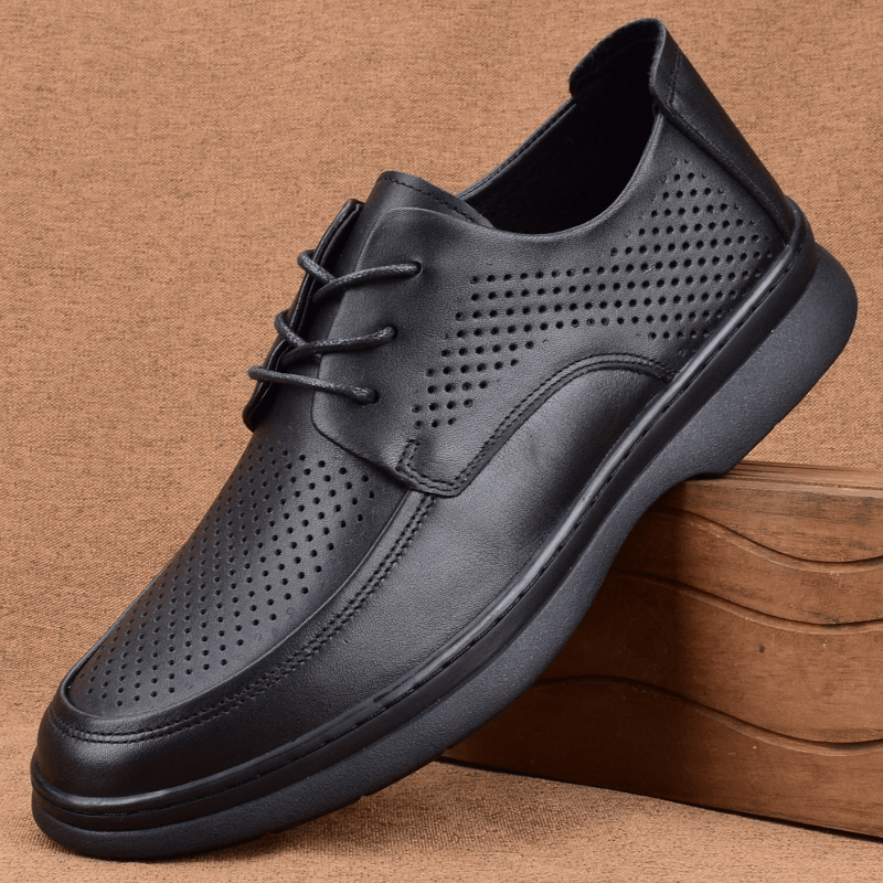 Summer hole shoes men's perforated leather sandals first layer cowhide large size men's shoes soft sole breathable hollow leather shoes men's gen