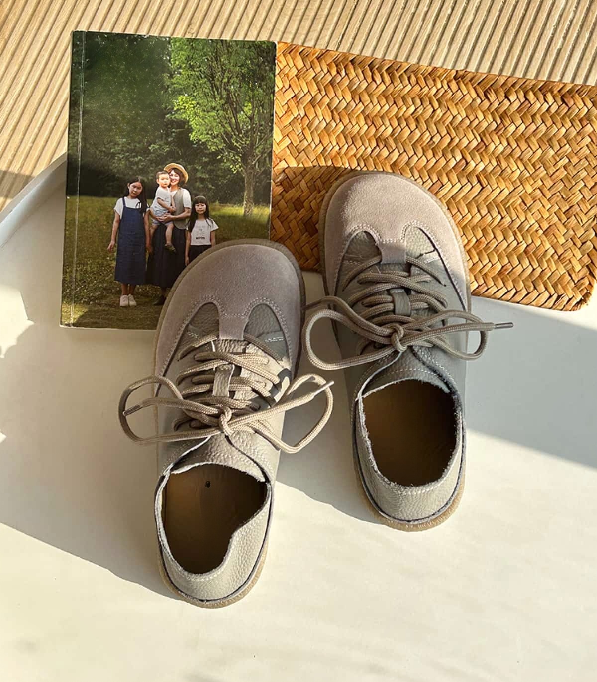 Leather round head lace-up German training shoes spring comfortable soft-soled white shoes single shoes