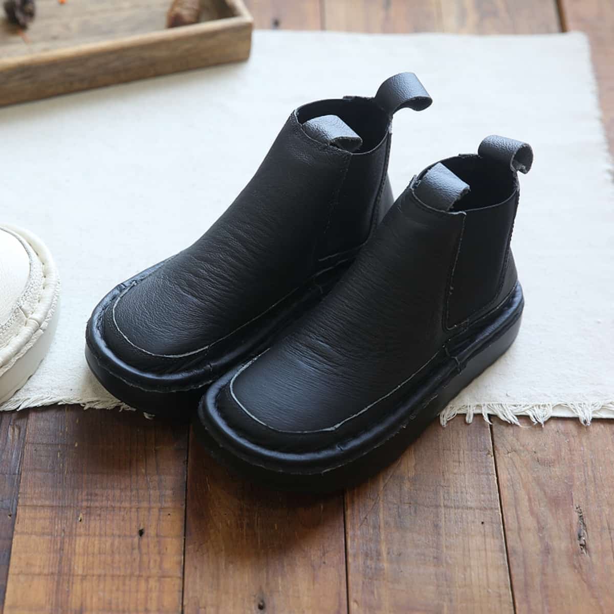 Leather round head platform big head shoes short boots cigarette boots women's autumn