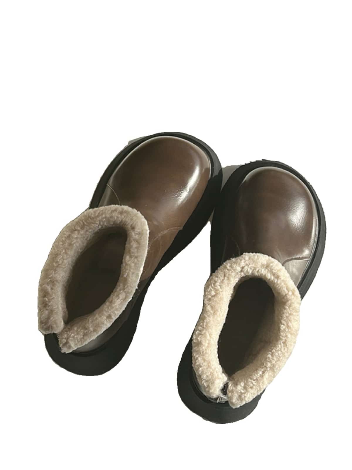 Round head thick-soled Martin boots winter imitation lamb wool black height-enhancing handsome short boots