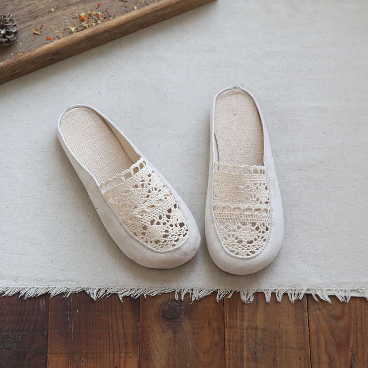 Hollow bag head flat shoes half slippers summer cotton and linen comfortable breathable sandals women