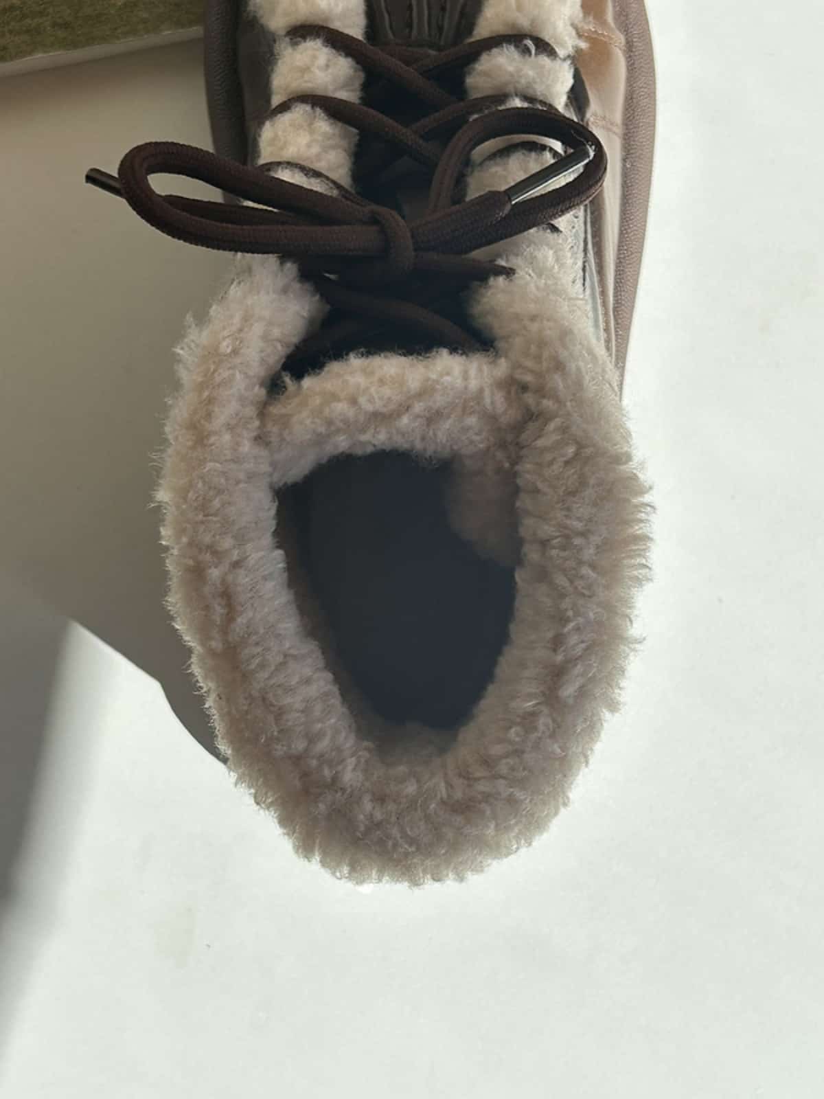 Imitation lamb wool round head lace-up short boots winter glossy flat-bottomed small leather boots snow boots