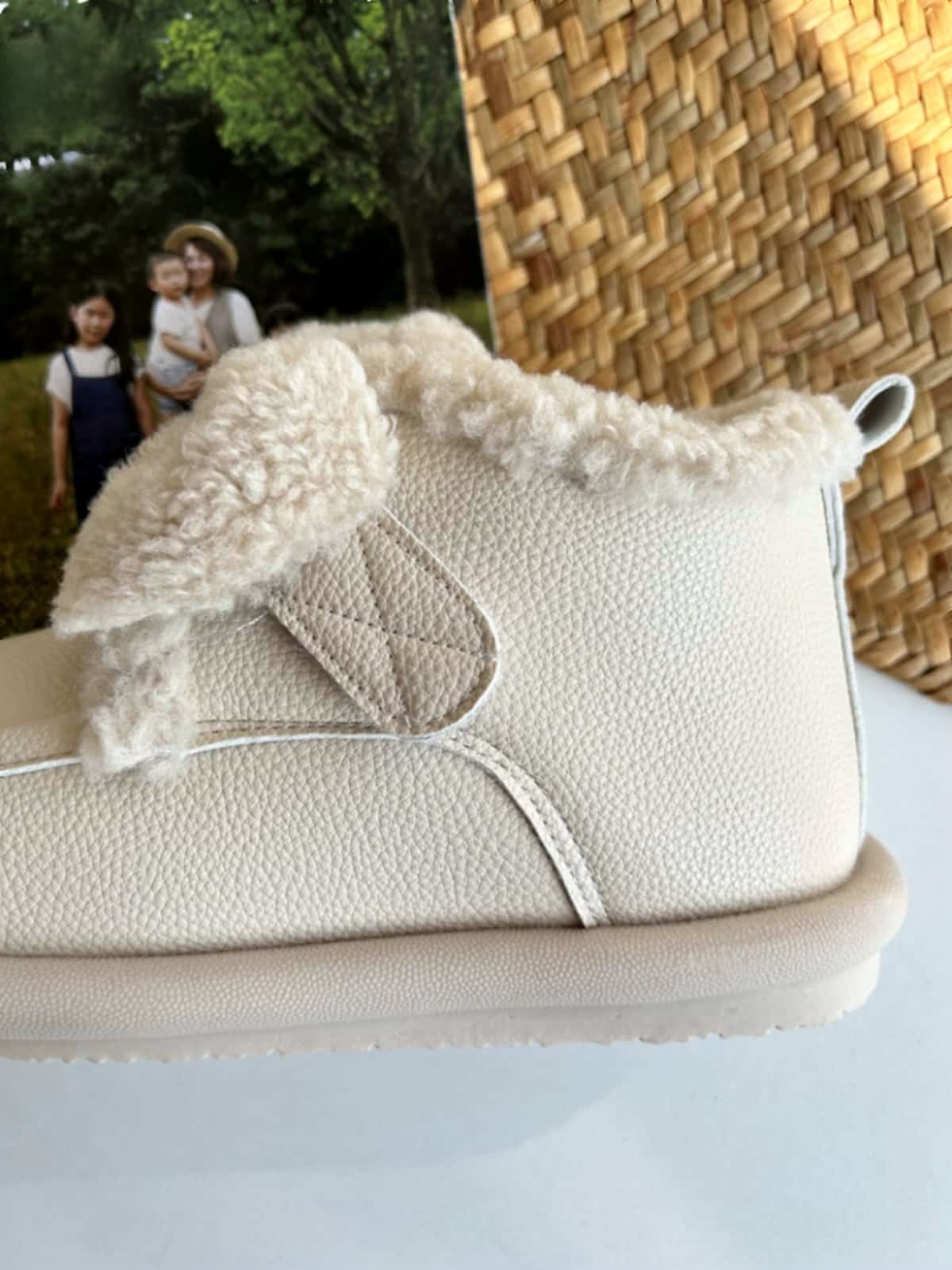 Imitation lamb wool round head flat-bottomed short boots winter bow soft cute warm snow boots