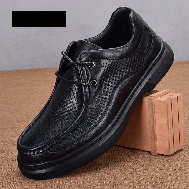 Hollow leather shoes men's genuine leather summer breathable hole shoes first layer cowhide wide head casual business men's shoes