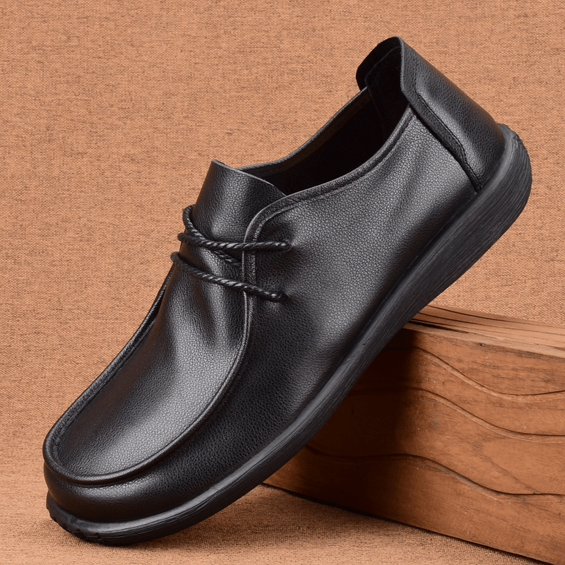 Men's cowhide beanie shoes breathable single shoes black British men's shoes soft sole leather soft leather light driving shoes