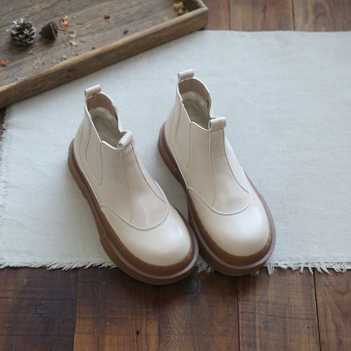 Round Head Platform Big Head Shoes Fleece Versatile Short Boots  Boots