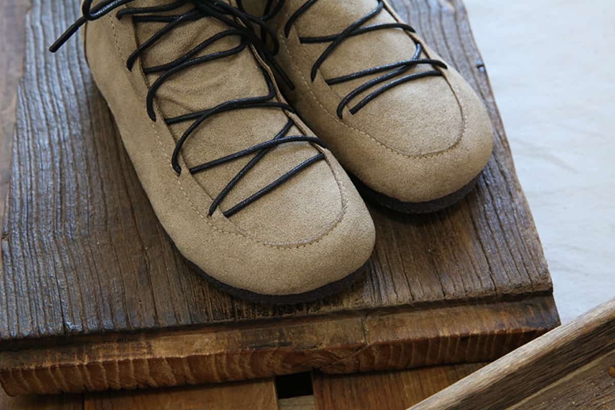 Suede round head strap flat bottom women's boots comfortable soft sole short boots side zipper bare boots women