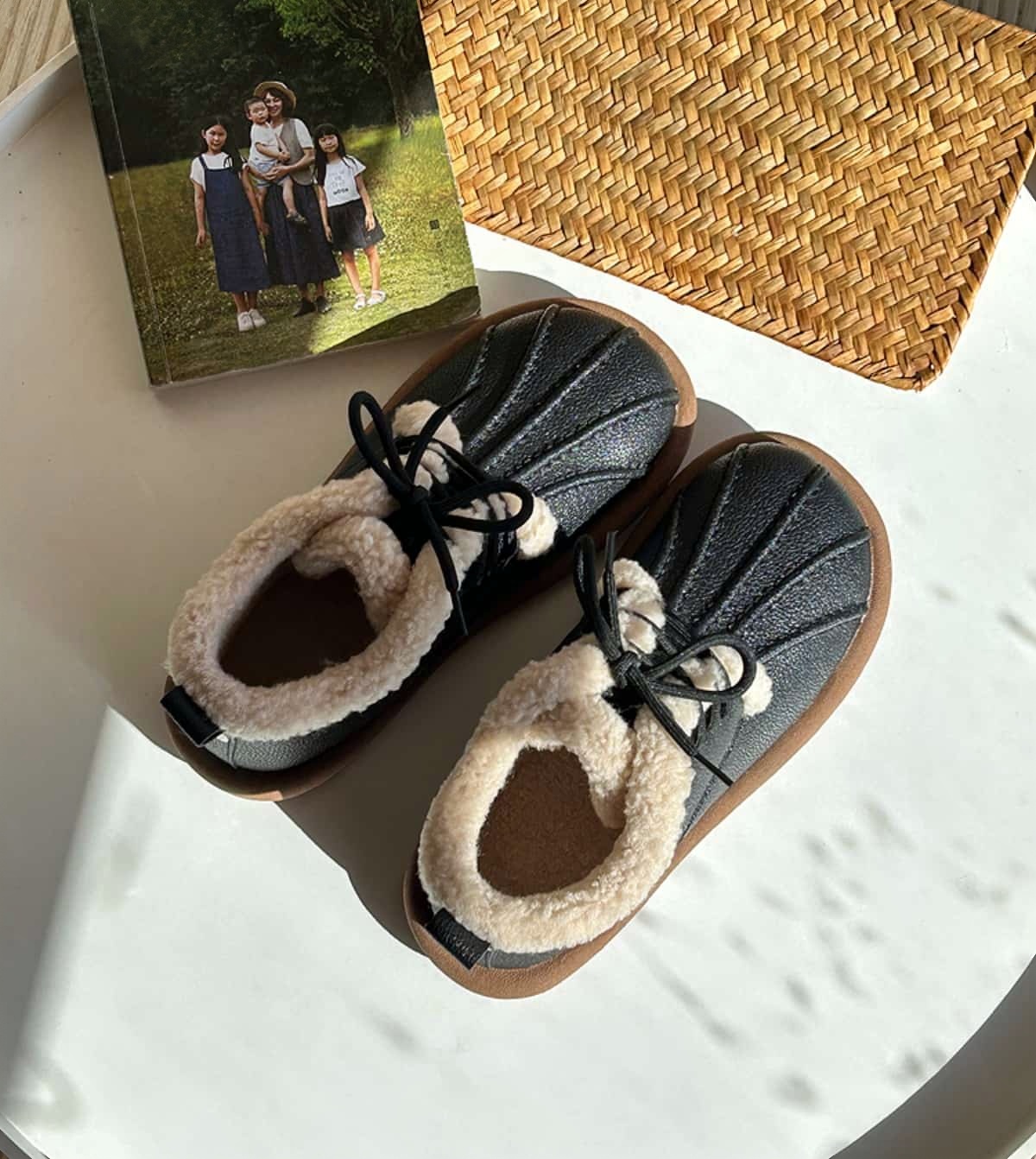 Imitation lamb wool round head lace-up short boots winter soft and cute beige warm flat-bottomed snow boots