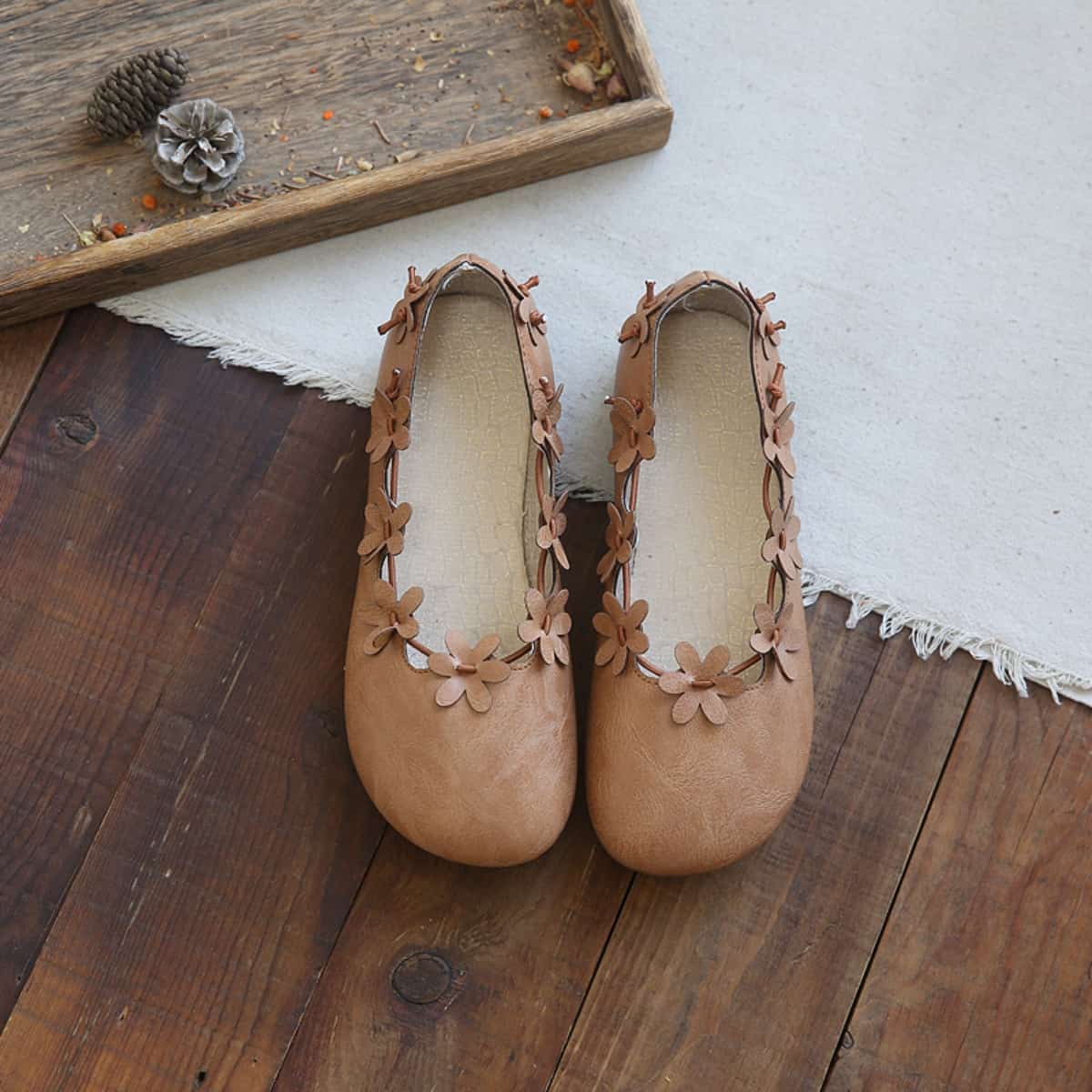 Petal round head shallow mouth flat shoes summer a foot low heel daily single shoes women