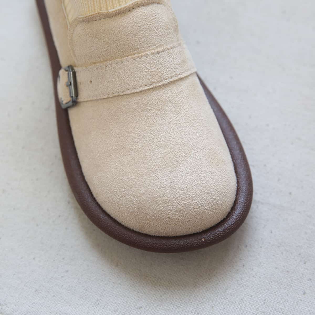 Suede round head flat shoes autumn and winter fleece comfortable low-heeled elastic socks boots short boots