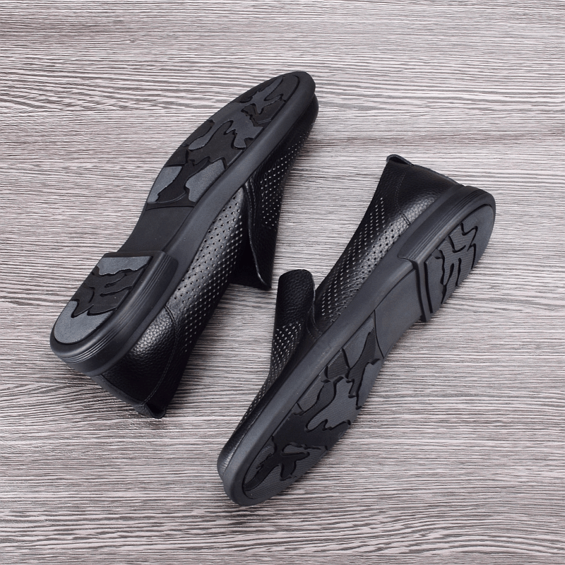 Summer breathable soft cowhide hollow leather shoes men's leather lightweight flat-bottomed hole shoes casual driving shoes