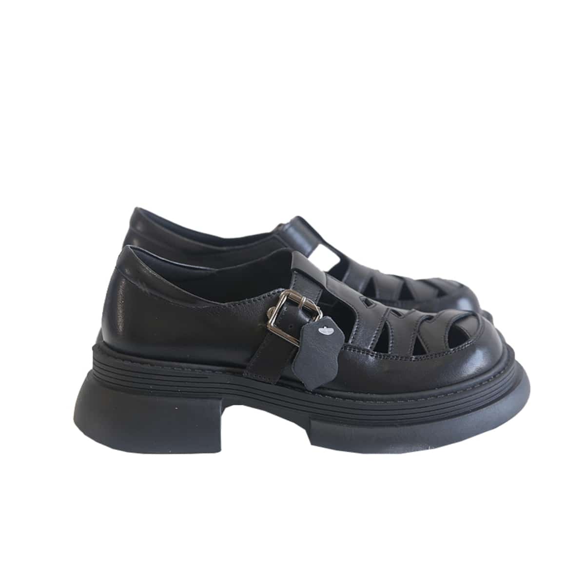 Leather hollow platform big head shoes summer fashion thick heel bag head Roman sandals