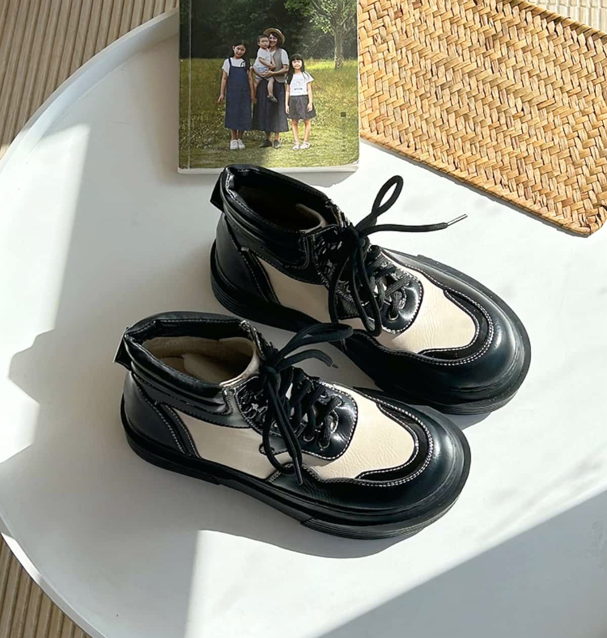 Round head lace-up thick-soled Martin boots autumn and winter personality handsome trendy cool locomotive boots short boots women