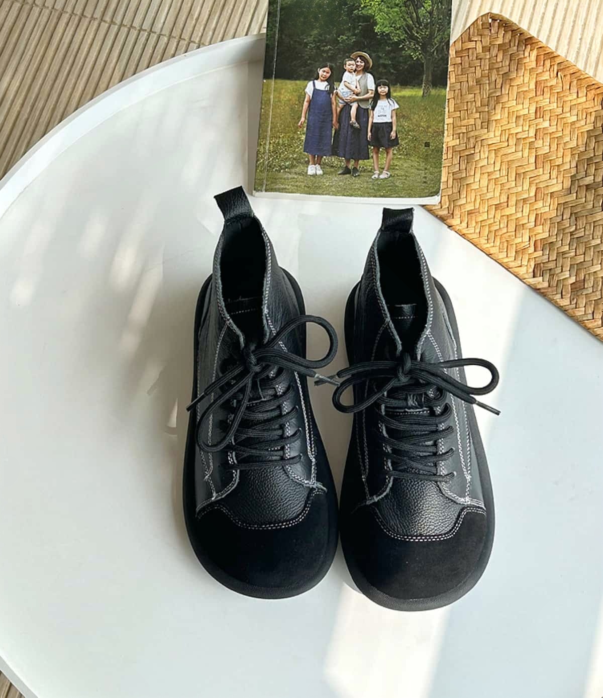 Leather Round Head Strap-Up Flat Bottom Martin Boots Comfortable Soft Sole Short Boots