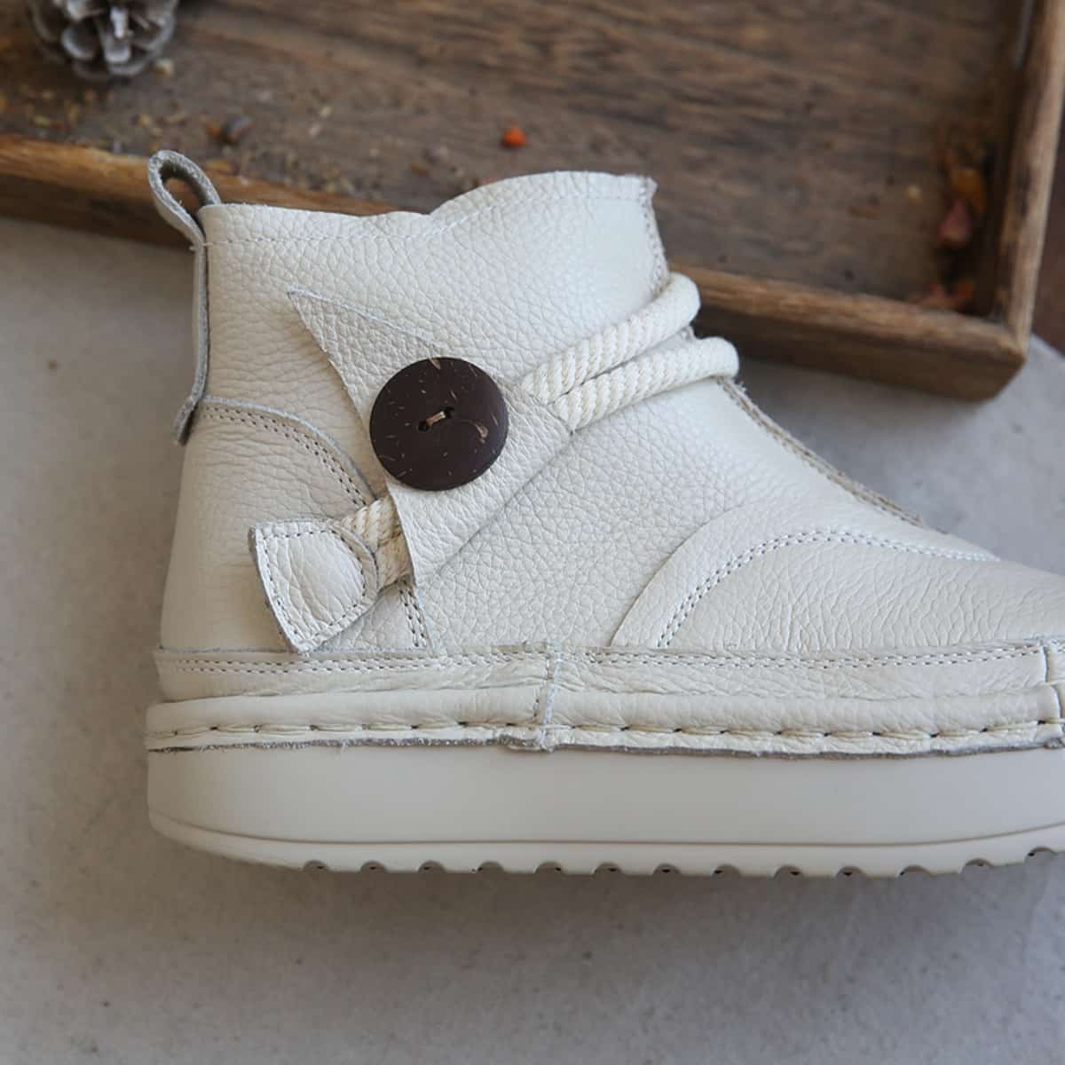 Leather Round Head Platform Big Head Shoes Button Short Boots Martin Boots Children