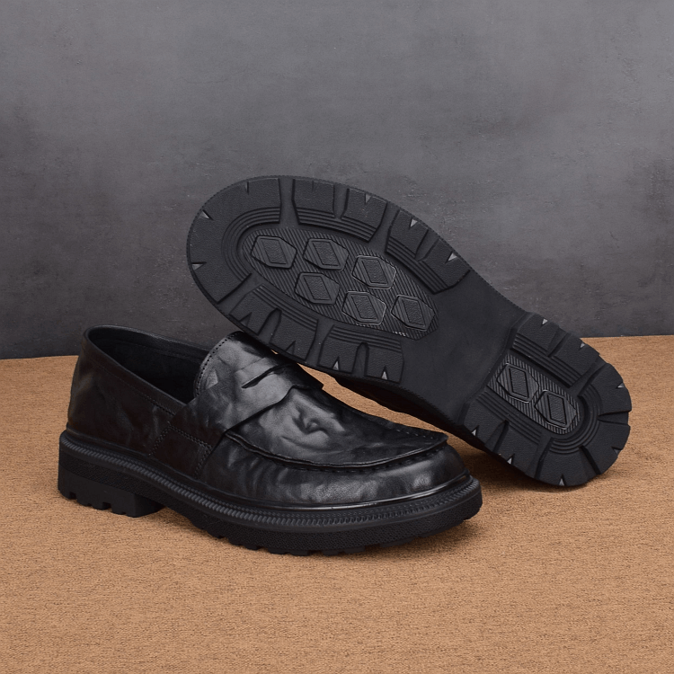 Business men's casual leather shoes, genuine leather autumn new products, breathable platform trend, lazy people pedal loafers