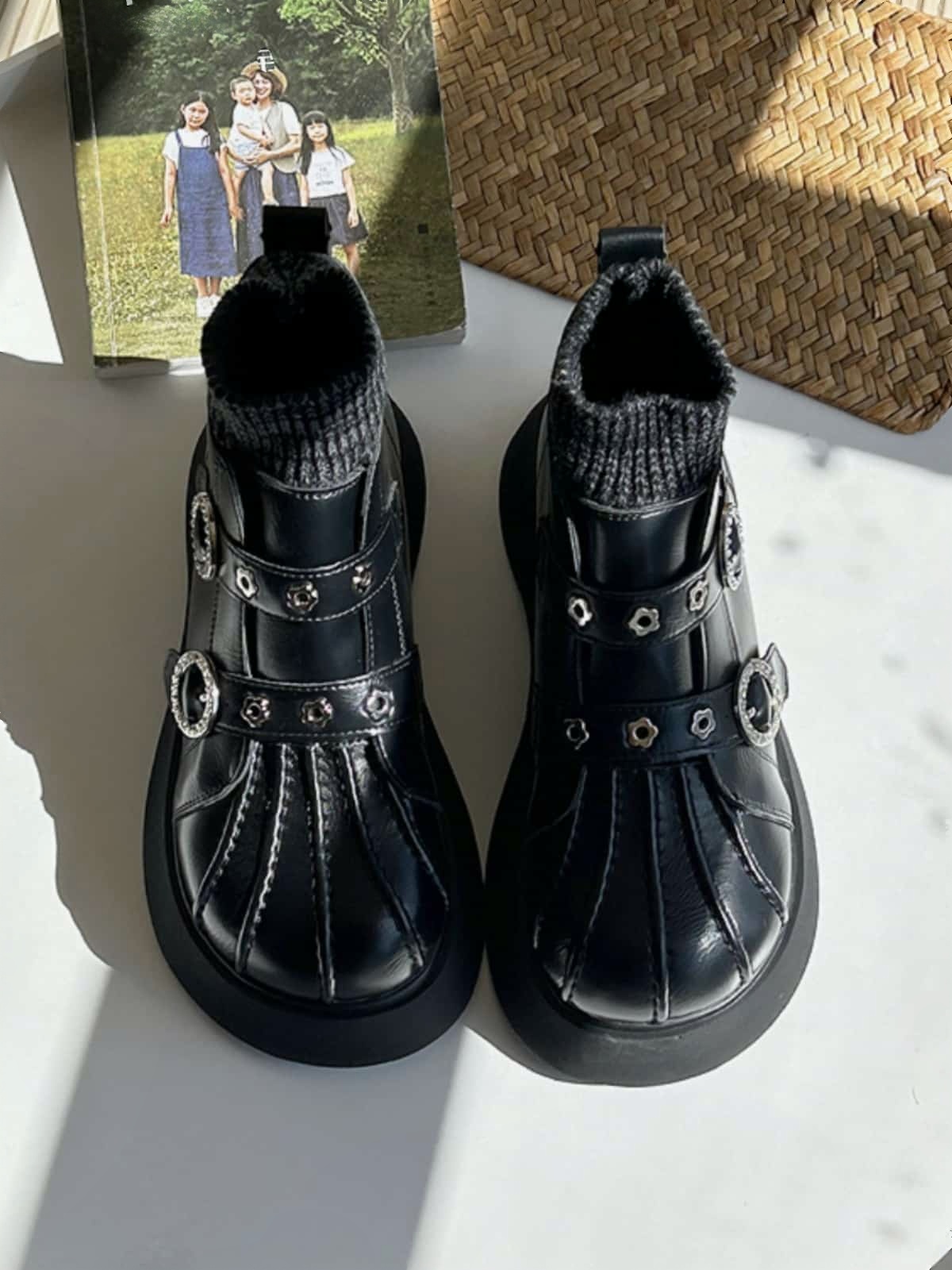 Wool mouth round head thick sole big head shoes winter warm muffin bottom fashion short boots women