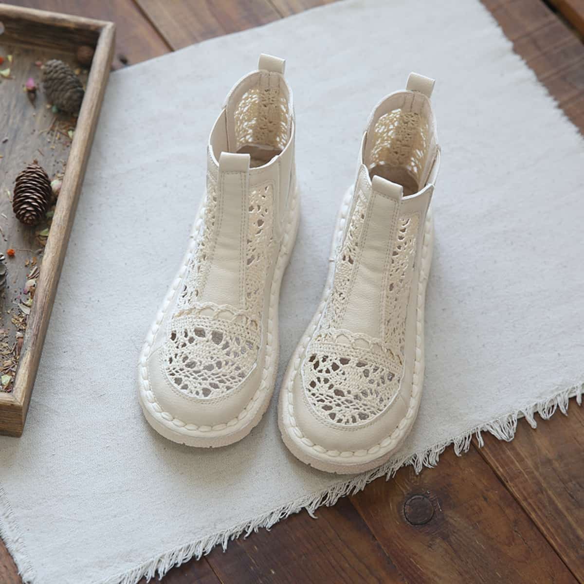 Hollow round head flat bottom cool boots summer handmade comfortable thin short net boots children