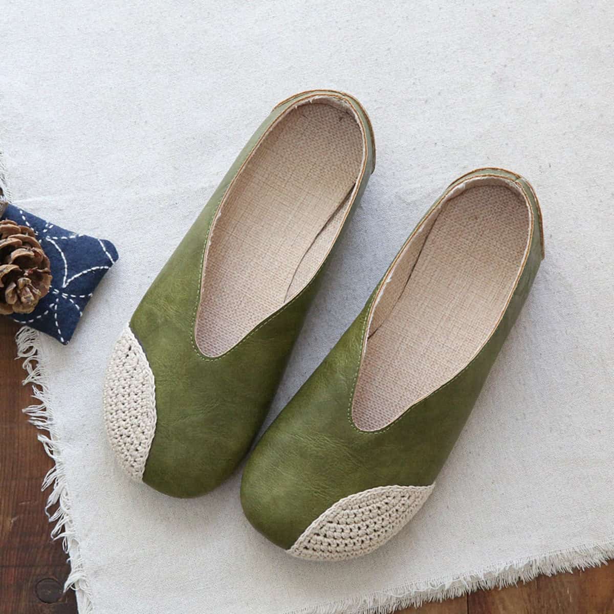 Woven round head flat shoes summer cotton and linen comfortable soft sole one stretch foot shoes