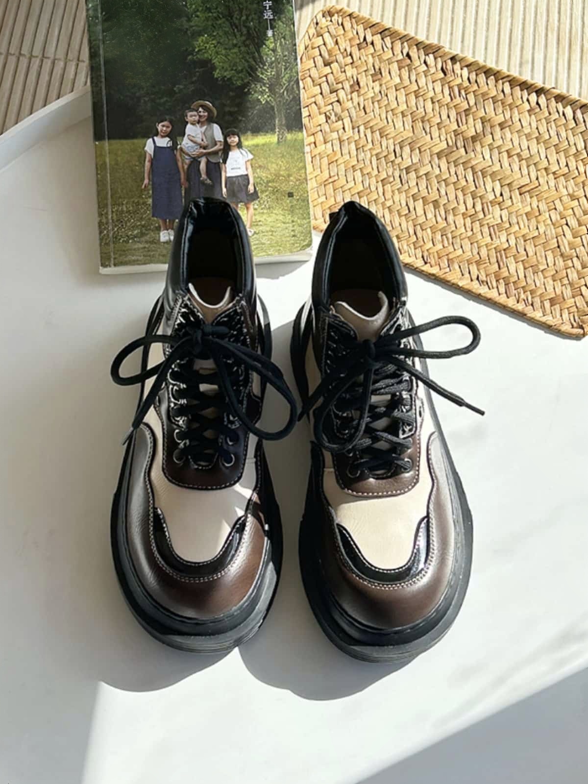 Round head lace-up thick-soled Martin boots autumn and winter personality handsome trendy cool locomotive boots short boots women