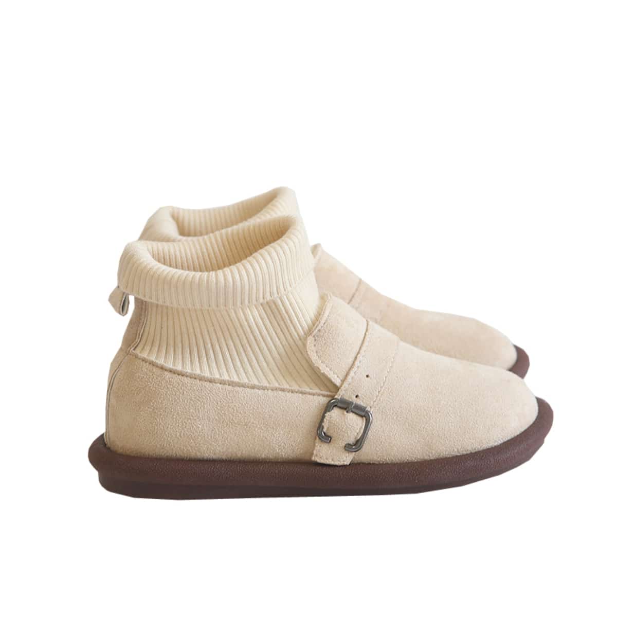 Suede round head flat shoes autumn and winter fleece comfortable low-heeled elastic socks boots short boots