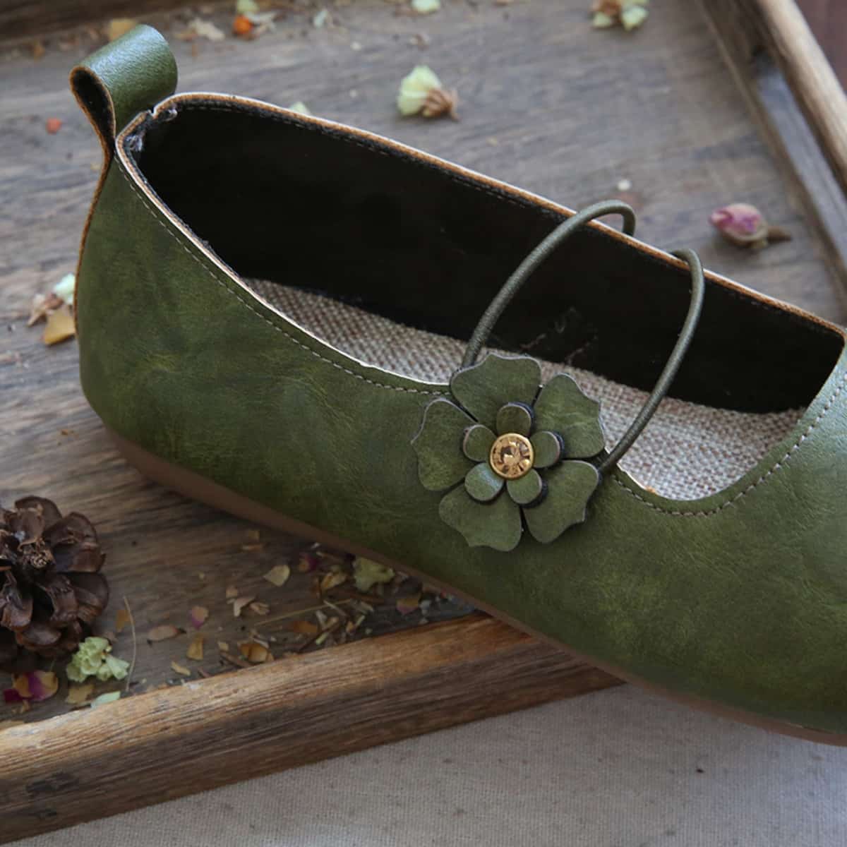 Small fresh petal bag head flat shoes handmade comfortable cotton and linen word with shallow mouth single shoes women