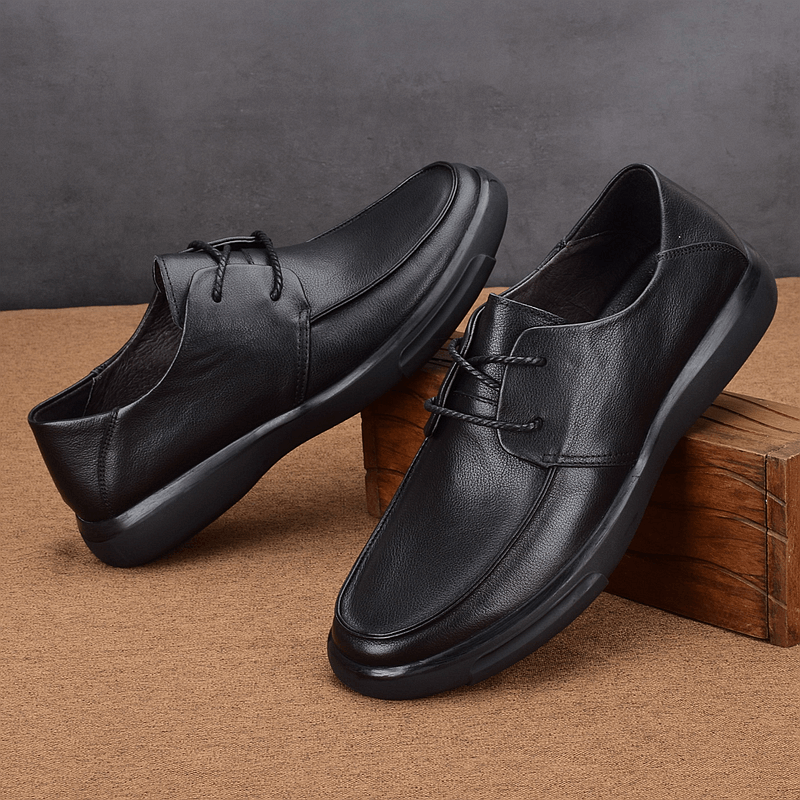 Leather thick-soled soft-soled comfortable casual shoes round head lace-up men's business casual leather shoes soft cowhide