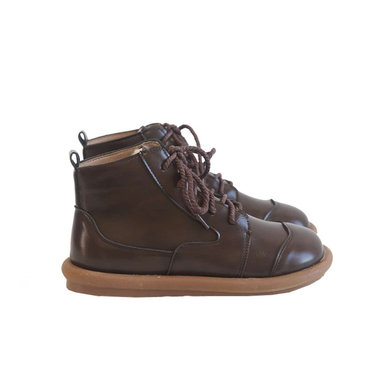 Round head lace-up flat-soled short boots autumn and winter velvet British soft-soled boots